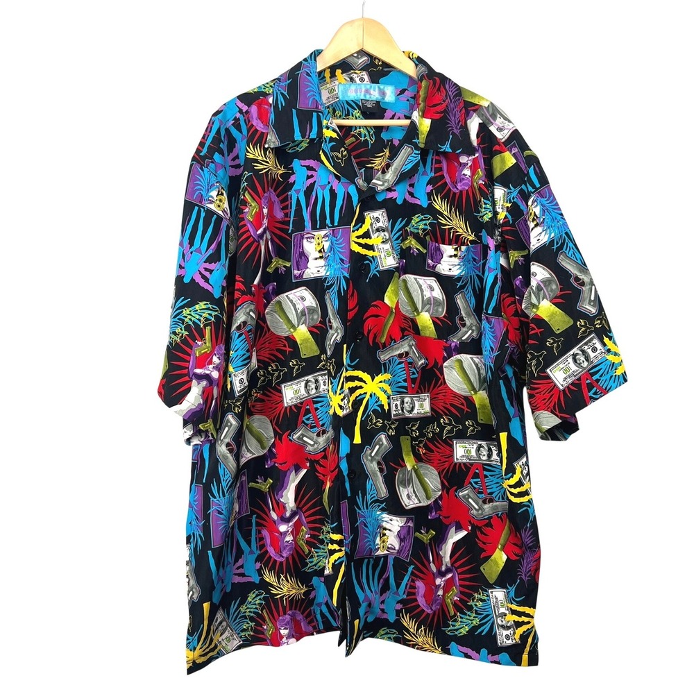 GB Design Lab Men 3XL Graphic Button Up Shirt Neon Tropical Miami Vice Trap Club